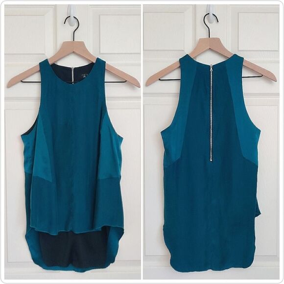 Rag & Bone Adeline silk teal high low sleeveless top sz S - Picture 1 of 7